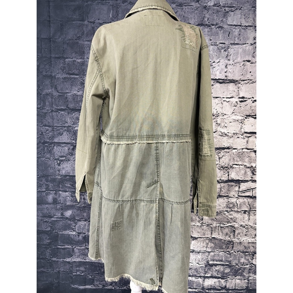 We The Free Jacket Womens S Green Long Utility Military Coat Distressed Patchwor - Picture 3 of 16